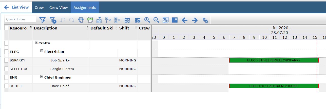 Crew Management using Graphical Scheduling applications