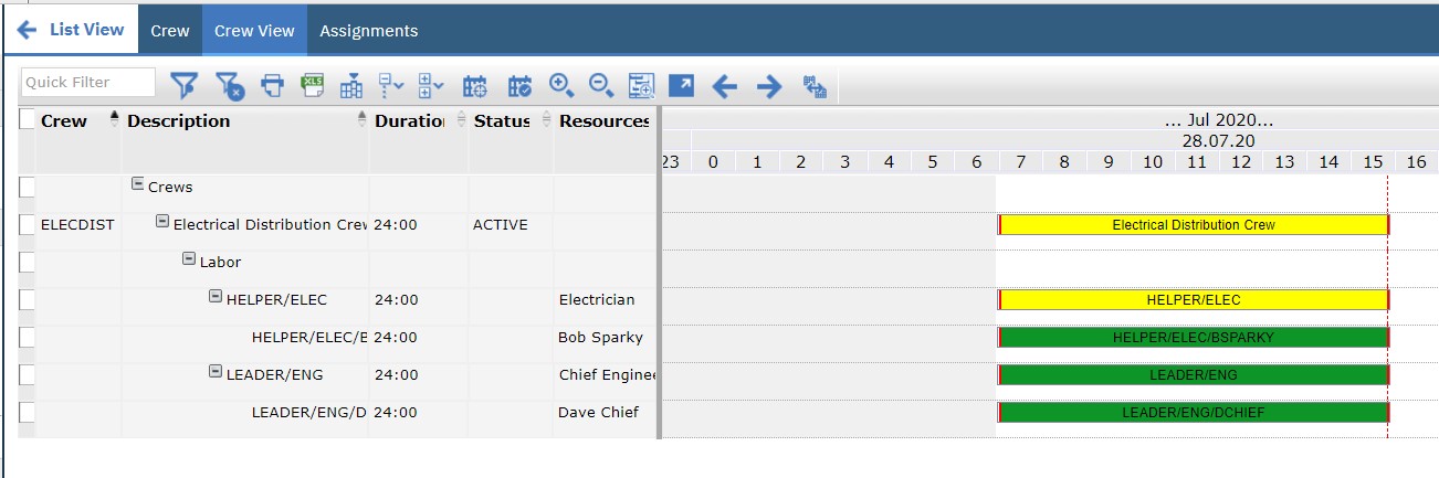 Crew Management using Graphical Scheduling applications