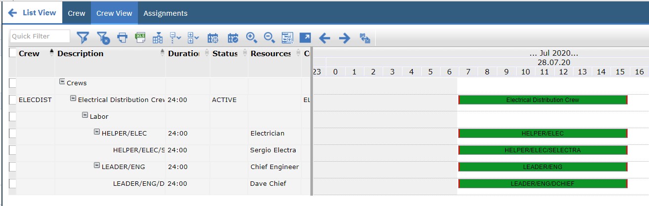 Crew Management using Graphical Scheduling applications