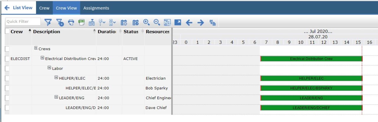 Crew Management using Graphical Scheduling applications