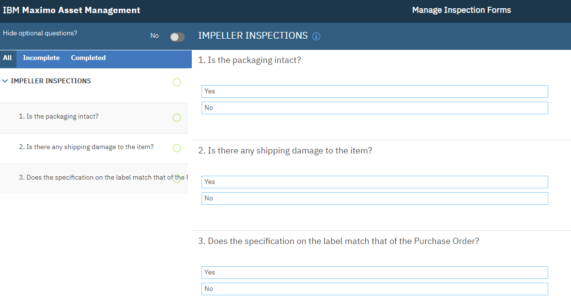 Maximo Inspection Forms extension for Procurement